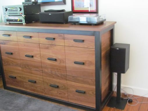 Custom Made Walnut And Steel Record Storage Cabinet