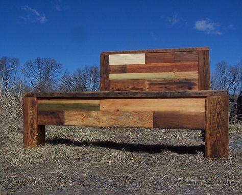 Custom Made Reclaimed Wood Bed Frame, Colorful Wood Quick Patchwork