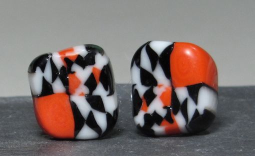 Custom Made Post Glass Earrings Stud Black White Red Murrini Tiles