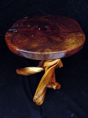 Custom Made Claro Walnut Coffee Table, With Turquoise Inlay On A Twisted Juniper Base