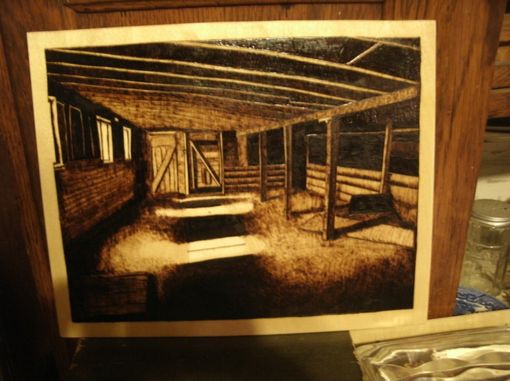 Custom Made Pyrography Art Old Barn Interior