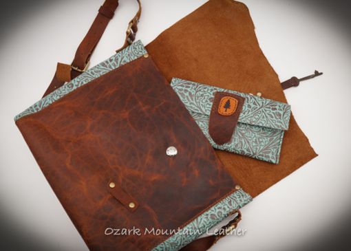 Custom Made Bison Leather And Turquoise Skeleton Key Bag Or Purse.