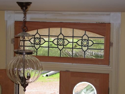 Custom Made Transom Leaded Glass Window With Mouth Blown Glass And Jewels