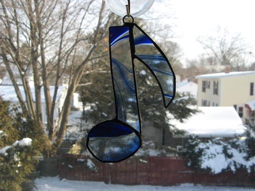 Custom Made Blue Stained Glass Musical Single Note With Swirls
