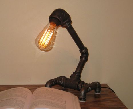 Custom Made Industrial Black Metal Pipe Desk Lamp W/ Touch Dimmer, Edison Bulb Included