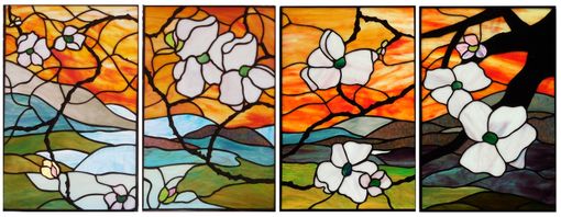 Custom Made Stained Glass Panels 4 Panels Dogwood And Branches