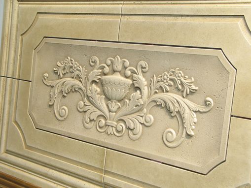 Custom Made Carved 5 Piece Travertine Decorative Tile Backsplash Insert