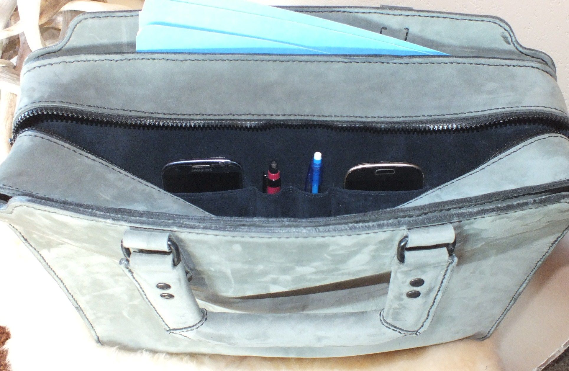 Hand Made Custom Designed Briefcase Made With Horween Leather by Blue