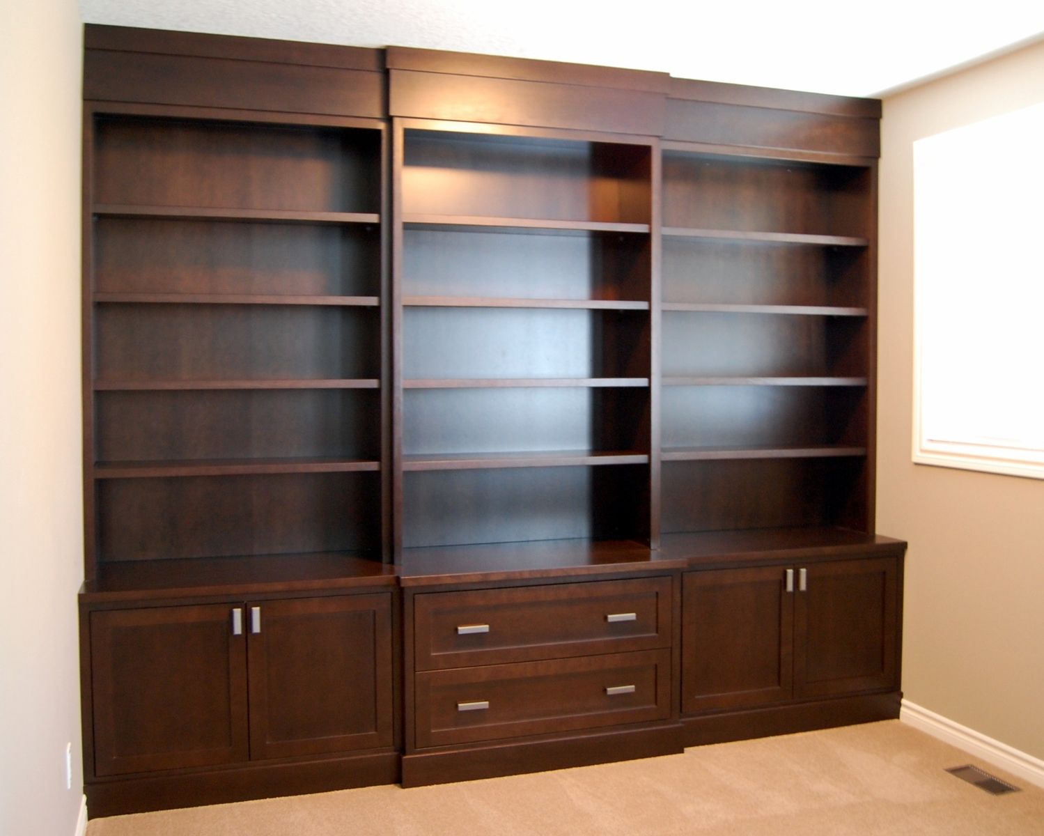 Hand Made Maple With Cherry Stain Built In Bookcases by 