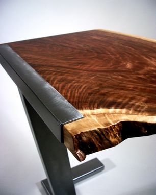 Custom Made Modern End Tables, Steel And Walnut, Live Edge