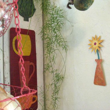 Custom Made Handmade Upcycled Metal Mini Flower Vase Wall Art Sculpture In Yellow And Orange