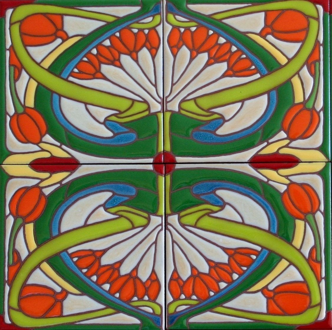 Hand Made Art Nouveau Tiles - Classic Whiplash Design by 