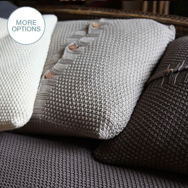 Custom Made Handmade Chunky Crochet Knit Pillow With Wood Buttons- Charcoal
