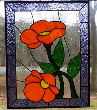 Custom Made Orange Summer Blooms In Stained Glass