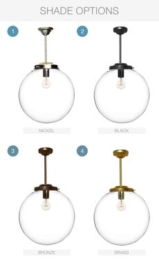 Custom Made 16" Clear Blown Glass Globe Downrod Pendant Light- Brass