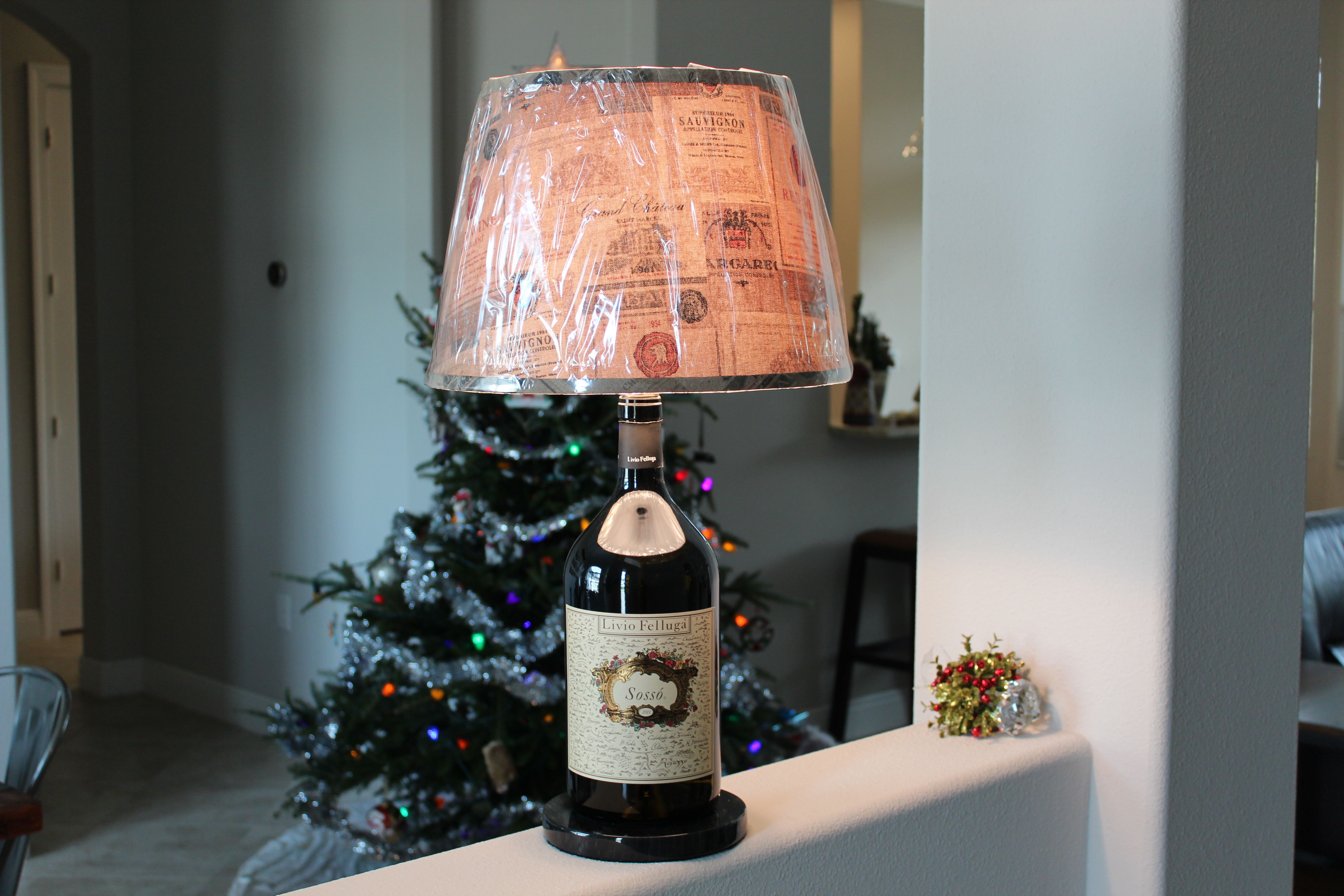 Wine bottle table lamp with kalamkari lamp shade