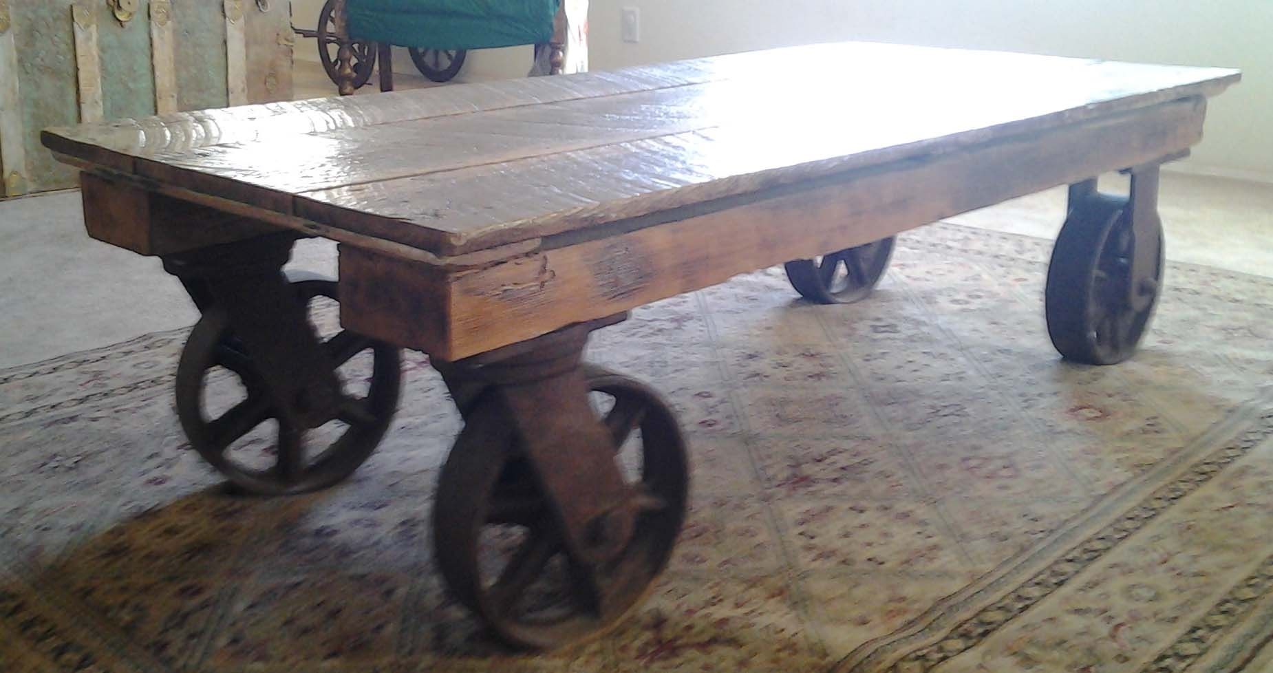 Hand Made Coffee Table With Iron Industrial Wheels By The Farm At Spring Creek Custommade Com