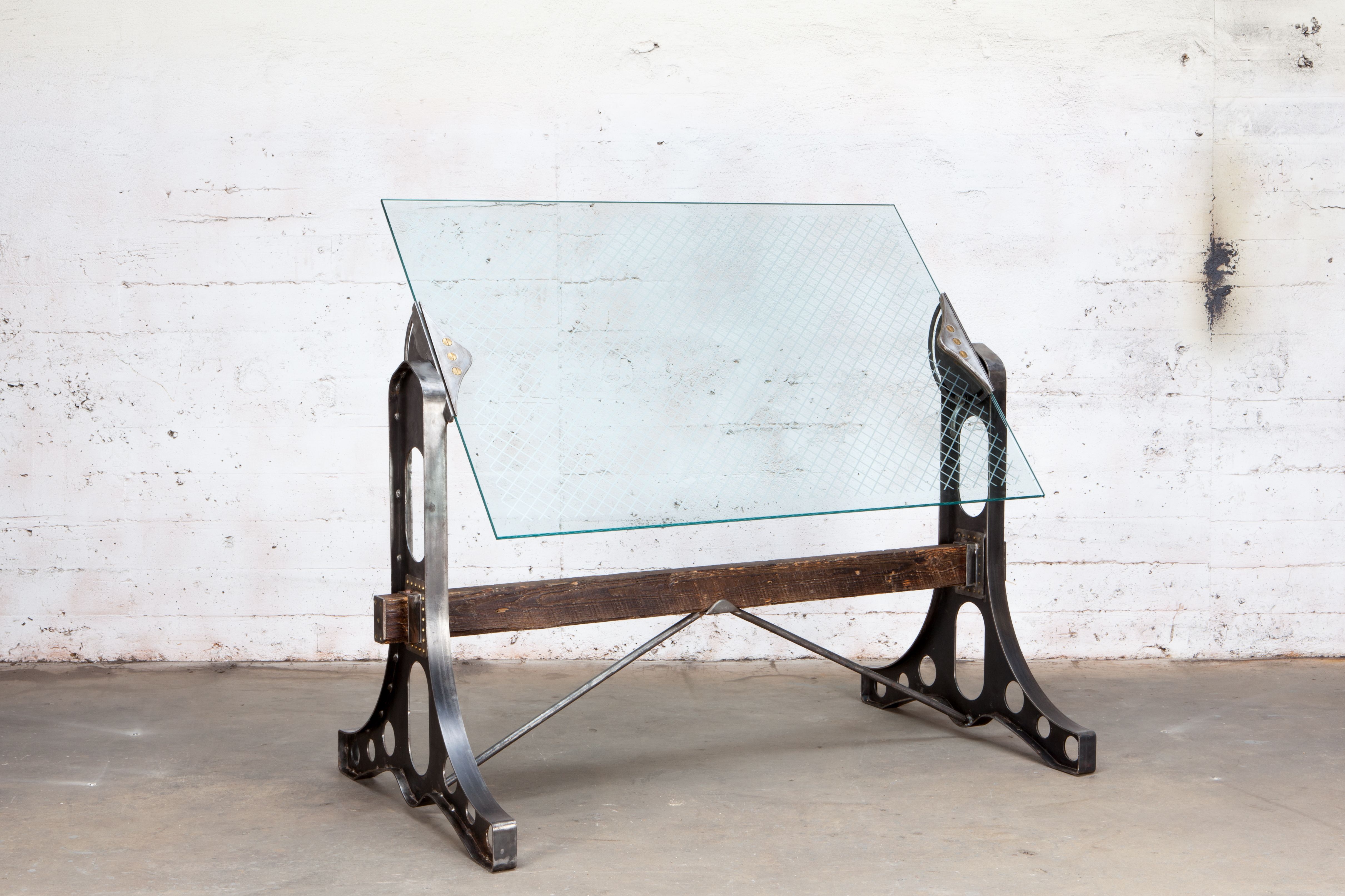 Buy Hand Made Drafting Table Desk - Glass, Steel, Wood, Brass, made to
