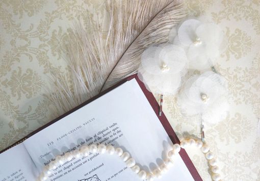 Custom Made Silk Organza Hair Fascinators With Pearls In Set Of 3