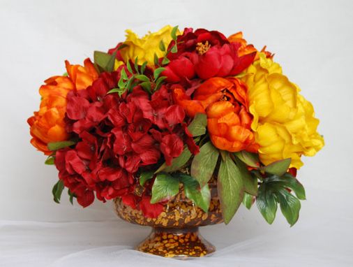 Custom Made Orange And Yellow Fall Silk Floral Centerpiece