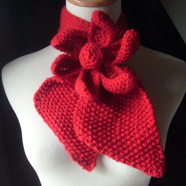 Custom Made Vintage Inspired Ascot Necktie - Lotus Flower Design In Cherry Red/ Wider Neck Design