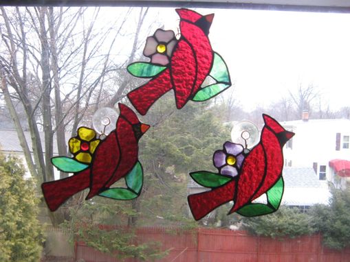 Custom Made Deep Red Stained Glass Cardinal Light Catcher