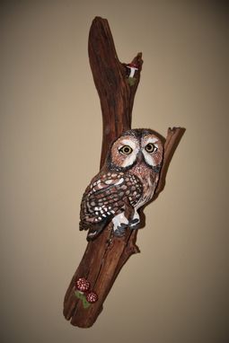 Custom Made Owl On Driftwood Wood Carving
