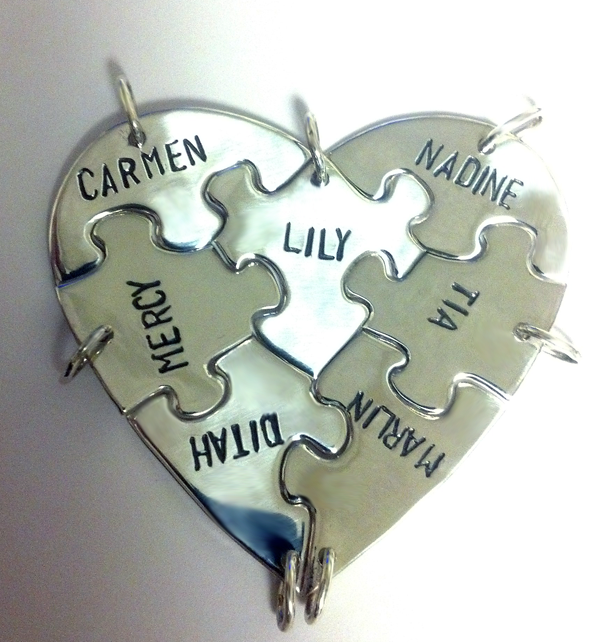 Hand Crafted 7 Piece Heart Puzzle Pendants by Goldcrafter's Corner