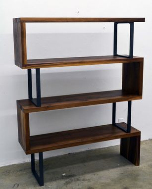 Custom Made Walnut Wood And Steel Ribbon Bookshelf