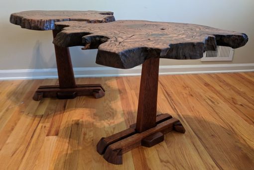 Custom Made Rare Chestnut Root Burl And Sapele Custom Made Side Tables Modern Rustic Chic