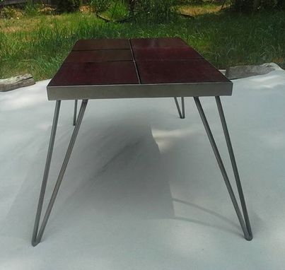 Custom Made Reclaimed Purple Heart Coffee Table With Steel Base And Hairpin Legs