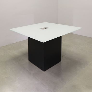 Custom Made Square Shape Custom Conference Table, Tempered Glass Top - Omaha Meeting Table