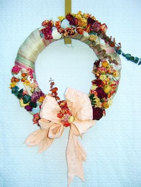 Custom Made Fabric Wrapped Dried Rose And Seashell Wreath