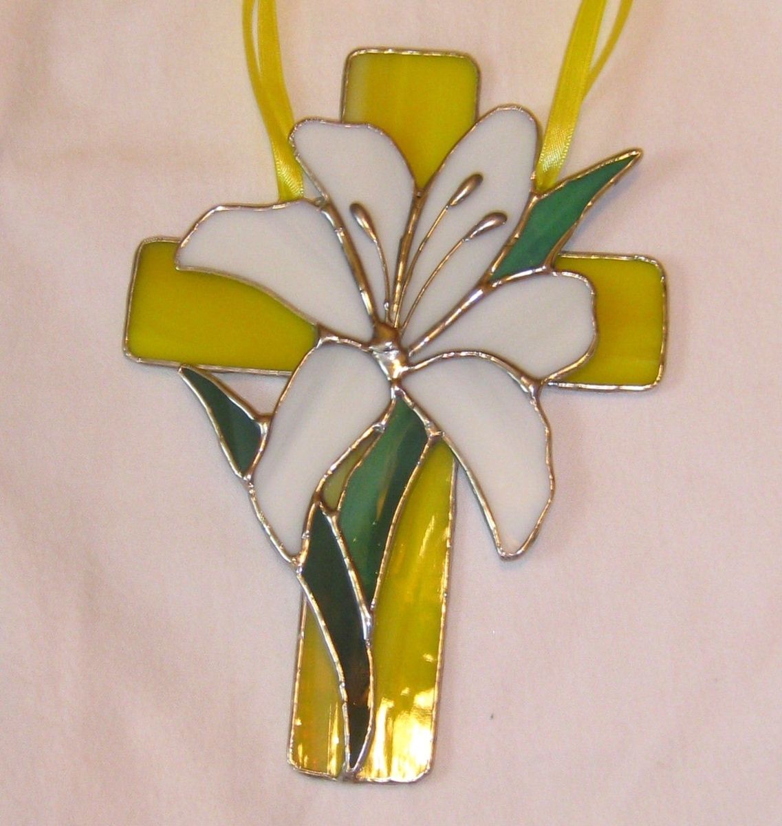 Hand Crafted Lily Cross Decorative Stained Glass by Windflower Design