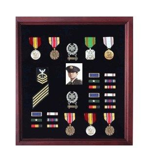 Custom Made Officers Medal Display Case Plus Photo Shadowbox, Military Frame