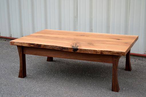 Custom Made Live Edge White Oak Coffee Table With Curved Walnut  Legs