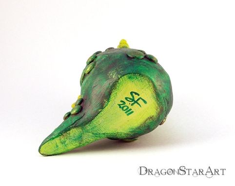 Custom Made Clay Dragon Sculpture Green Gold Yellow Painted Polymer Clay