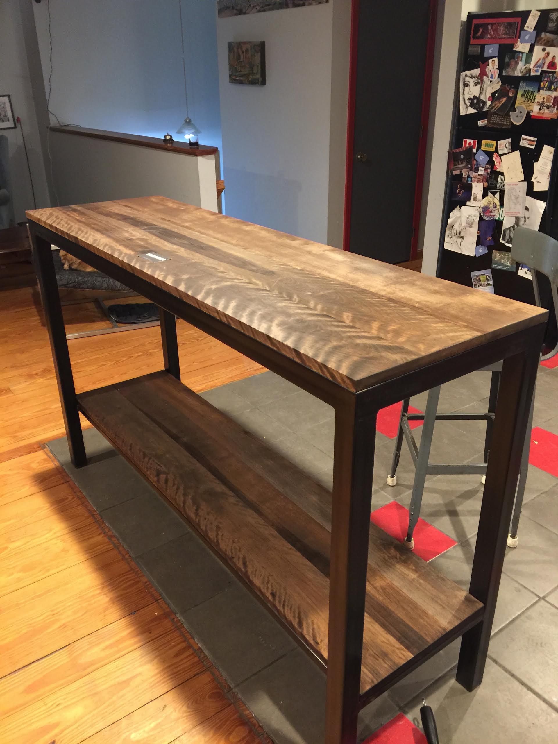 Custom Made Kitchen Utility Table With Shelf In Native Hickory And