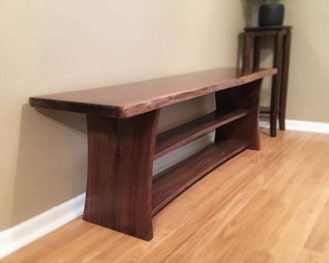 Handmade Black Walnut Live Edge Bench With Shoe Storage By Great