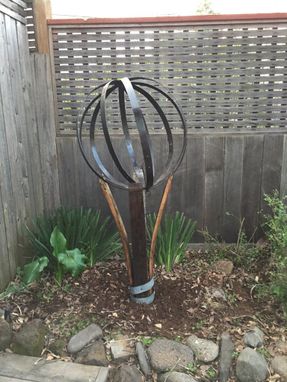 Custom Made Wine Barrel Sphere And Stand Yard Sculpture-Large
