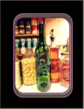 Custom Made Painted Wine Glass, Champagne Glass, Wine Bottle, Wine Art, Kitchen Art, Olive Oil Bottle