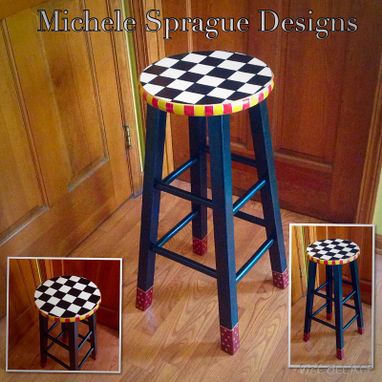 Custom Made Painted Bar Stool // 24" Or 29"  Custom Round Top Wooden Bar Stool // Counter Stool - Chair