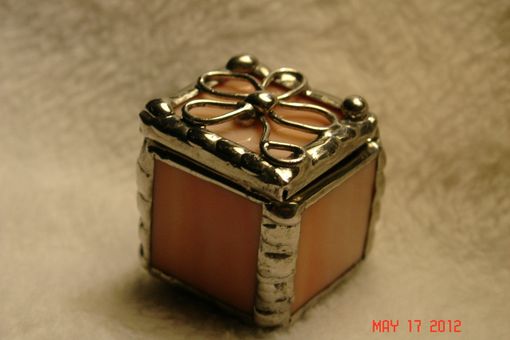 Custom Made 1 X 1 X 1 Tiny Ring Stained Glass Box In Creamy Orange And White