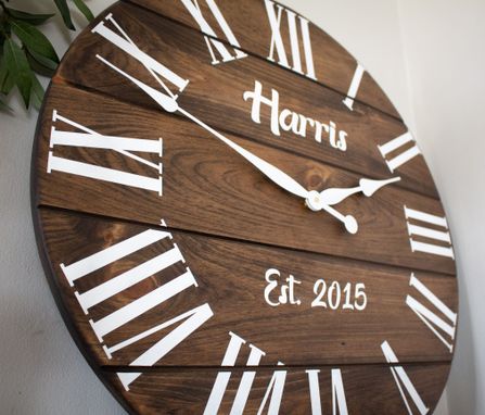 Custom Made Large Wall Clock, Brown W/ White Letters