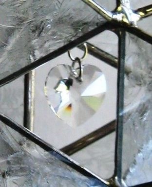 Custom Made Star Of Wonder- 12 Point Star In Clear Frosty Stained Glass With Swarovski Crystal Heart