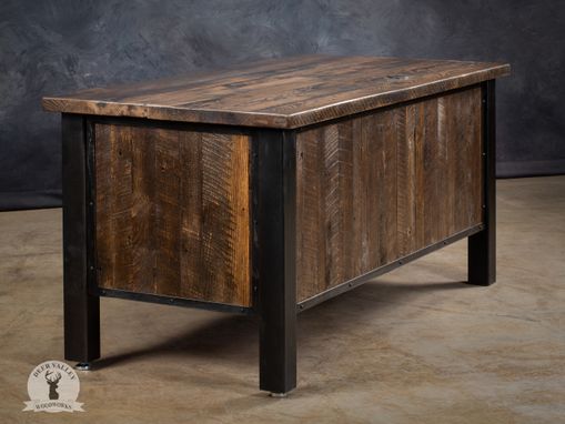 Custom Made Reclaimed Wood Stained Executive Desk, Barnwood Computer Desk