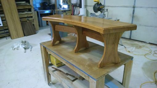 Custom Made Solid Cherry Ellipse Table With Matching Curved Bench