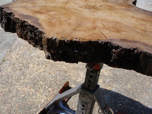 Custom Made Sold Cypress Slab Top Indusrtial Style Metal Pedestal Coffee/Side Table