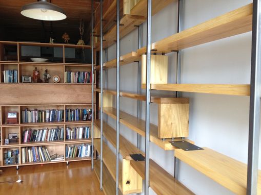 Custom Made Wood And Steel Floating Book Shelves