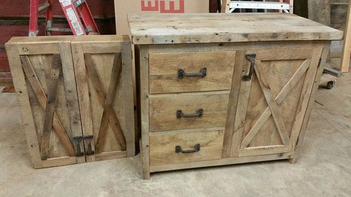Custom Made Reclaimed Barn Wood Vanity Or Cabinet With 3 Drawers And A Door